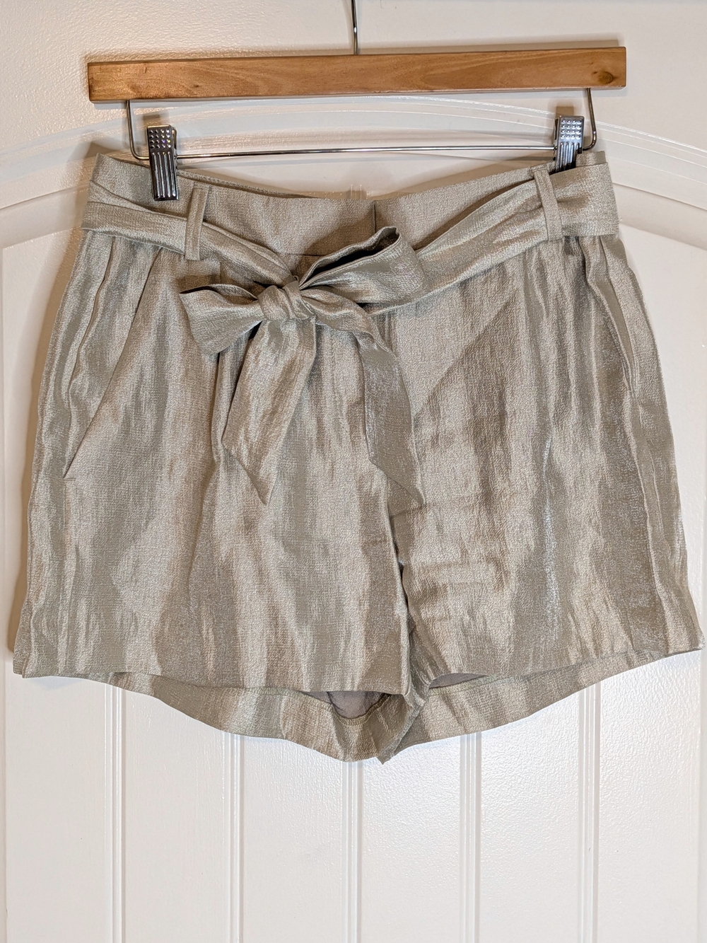 LOFT Shimmer Metallic Tie Waist Belted Shorts